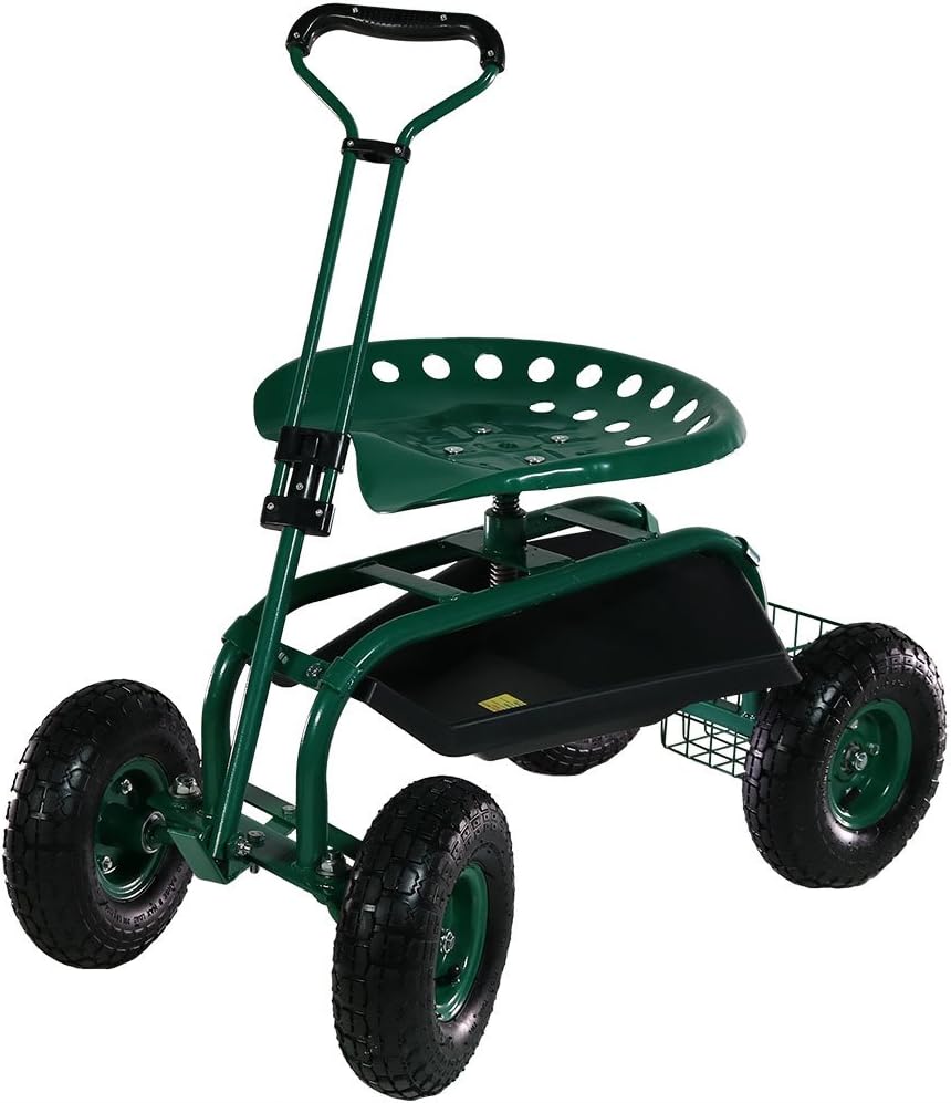 Blue Garden Cart with Swivel Seat and Utility Basket L143998