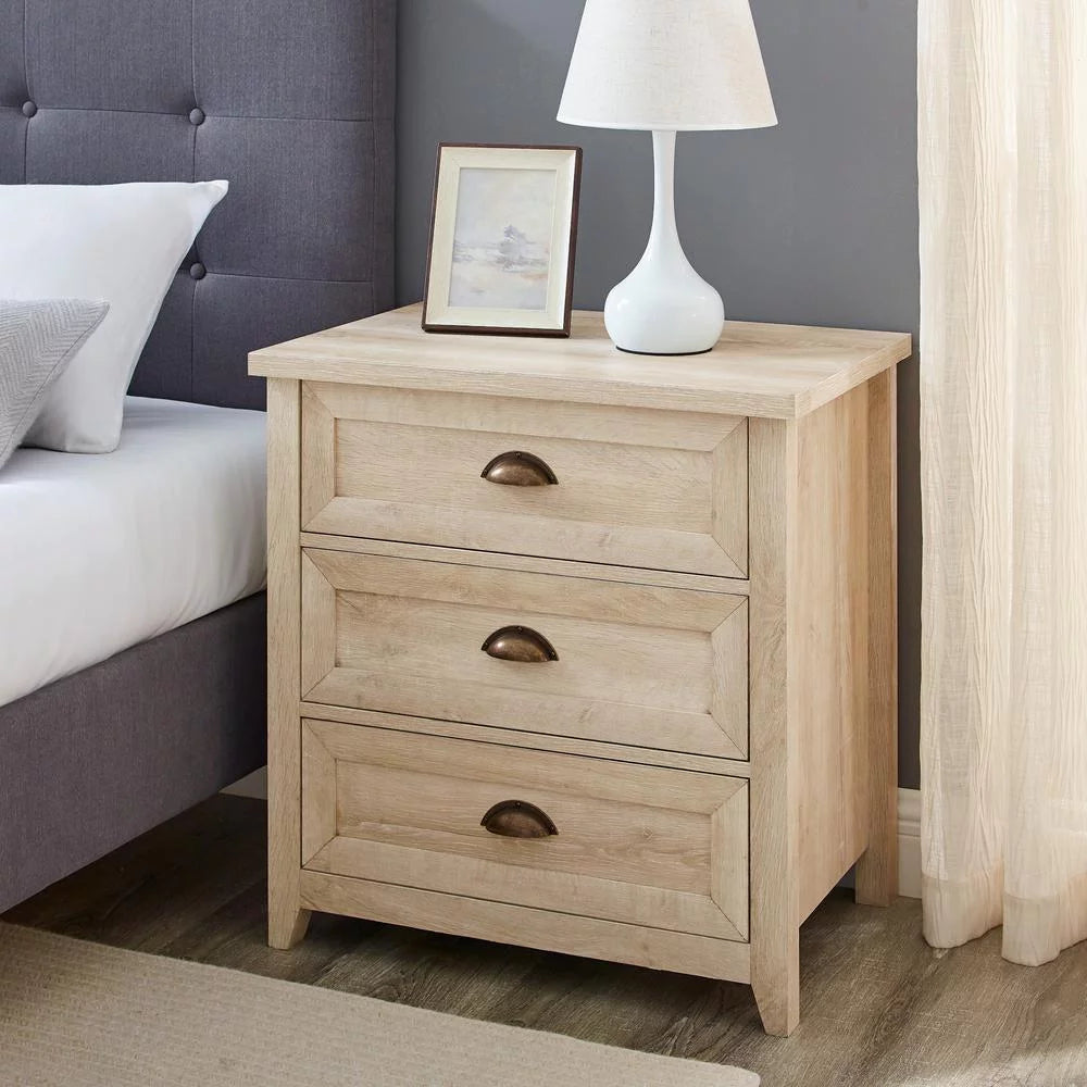 White Oak 3 Drawer Bedroom Nightstand Set B16327