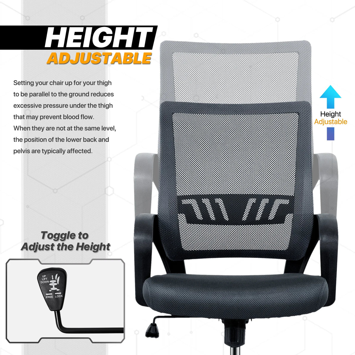 Grey Mesh Ergonomic Office Chair with Lumbar Support T25894