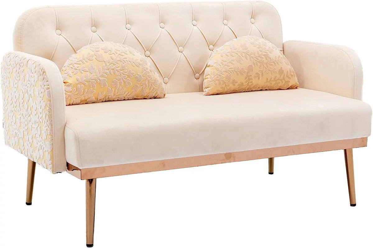 55" Velvet Sofa Chair with Pillows and Golden Metal Legs H866