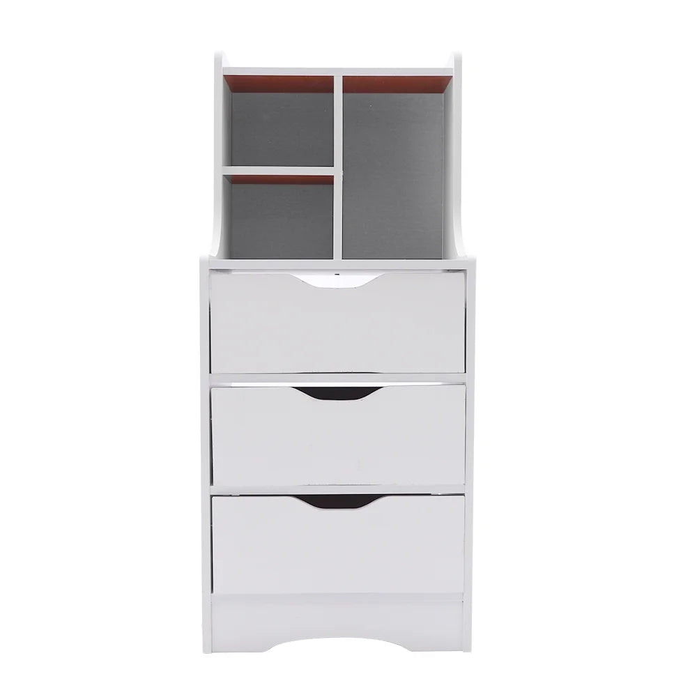 White 3 Drawer Nightstand with Storage Shelf T287