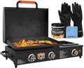22 inch Propane Powered Portable Flat Top Gas Grill with Hood and Side Burner G99339