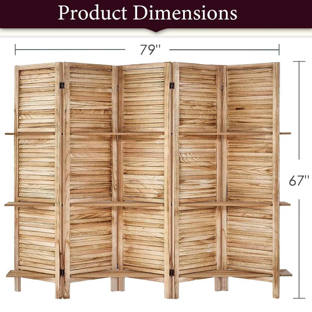 5 Panel Wood Folding Room Divider with Shelves N23185