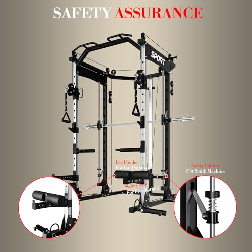 Multi-Functional Power Cage with Cable System 1600LBS Capacity Black Y642
