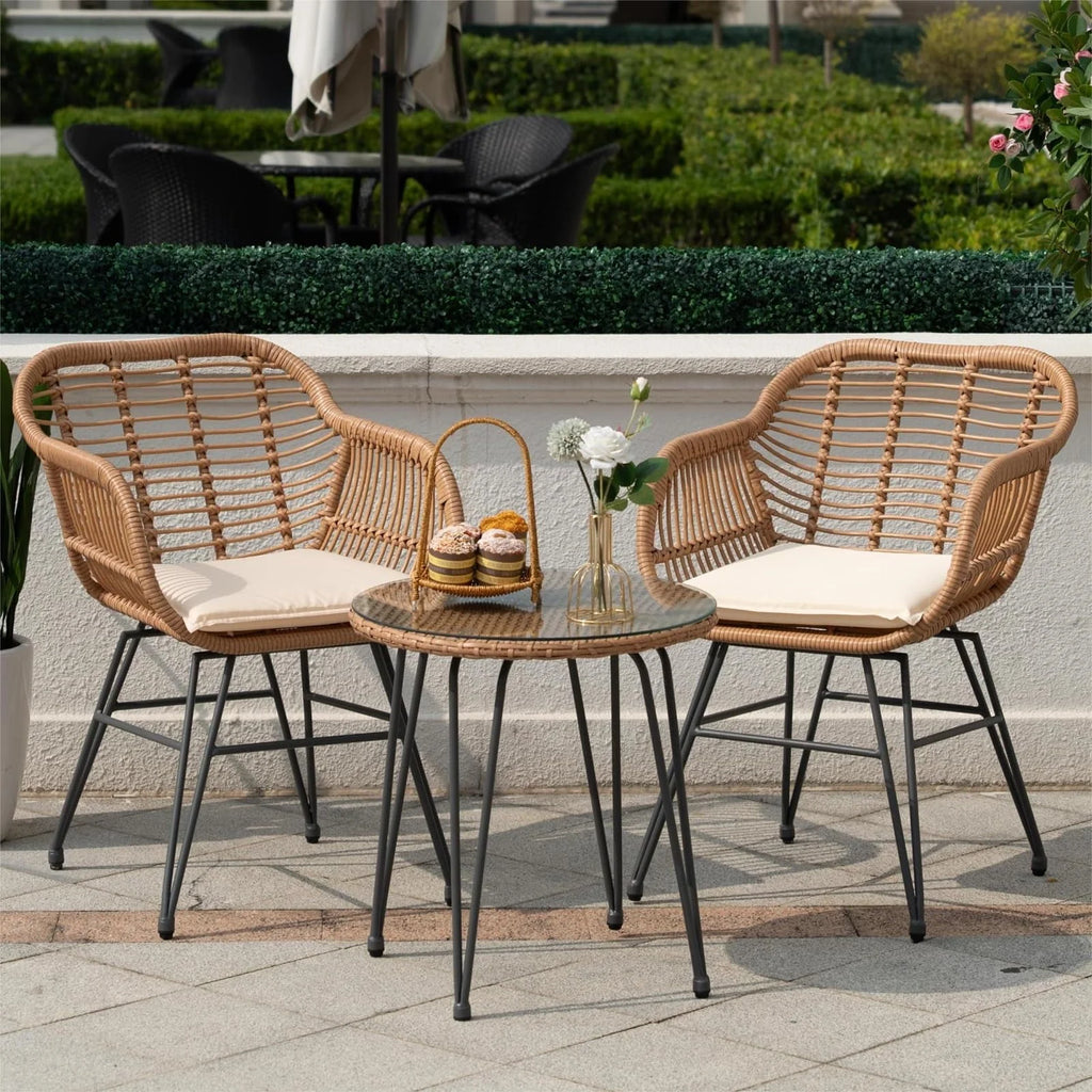 3 Piece PE Rattan Wicker Bistro Set with Cushions V401