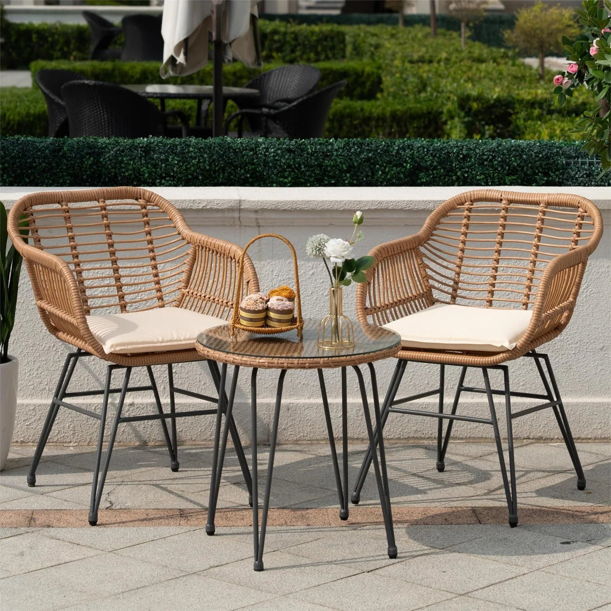 3 Piece PE Rattan Wicker Bistro Set with Cushions V401