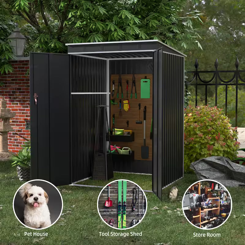 Metal Garden Storage Shed with Sloping Roof in Black T476691
