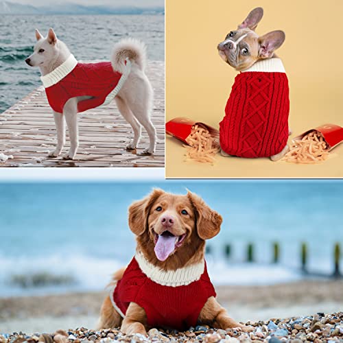 Small Dog Sweaters with Leash Hole Turtleneck Knitwear Red Medium V900935