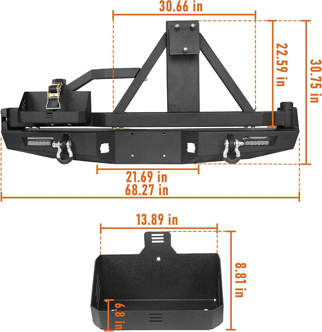 Front and Rear Bumper with Tire Carrier Textured Black Steel F79981