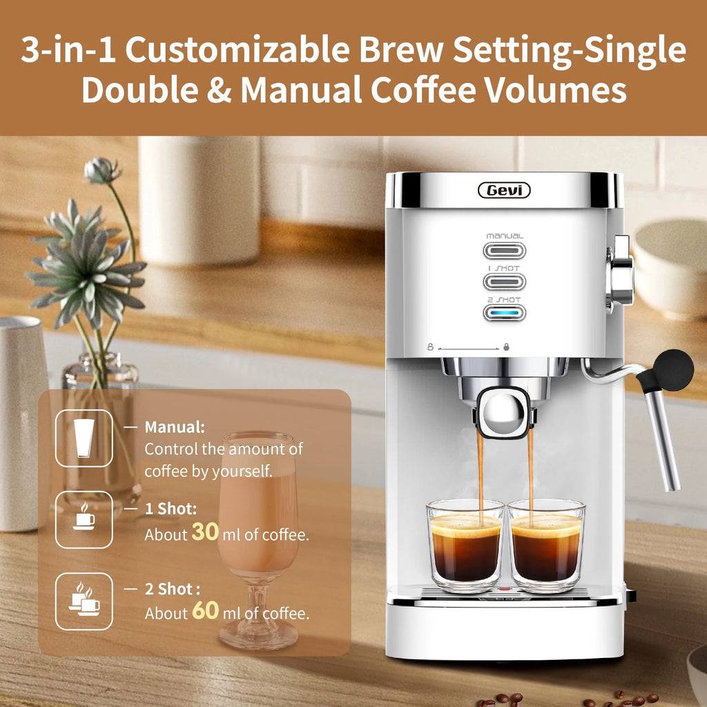 20 Bar Espresso Machine with Milk Frother Wand, 40.58 oz, White F9507
