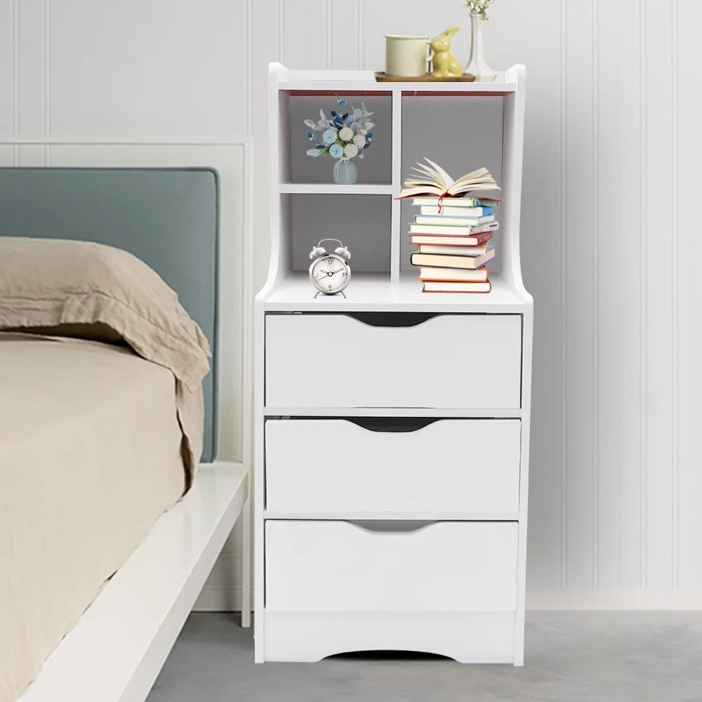 White 3 Drawer Nightstand with Storage Shelf T287