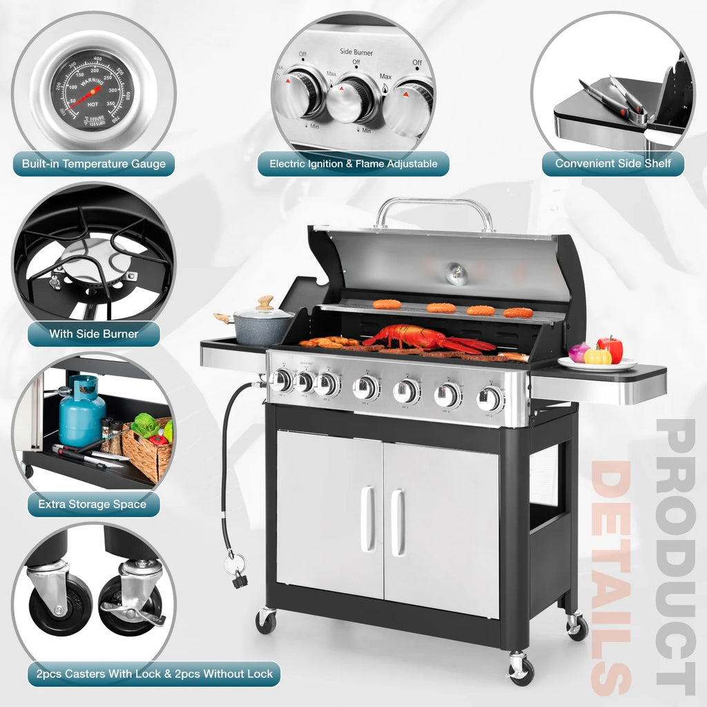 6 Burner Propane Gas Grill with Side Burner Stainless Steel A932826