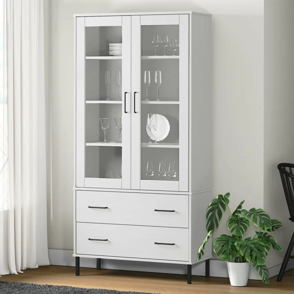 Pine Wood Bookcase with 2 Doors Cabinet and 2 Storage Drawers R6334