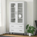Pine Wood Bookcase with 2 Doors Cabinet and 2 Storage Drawers R6334