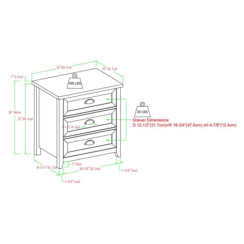 White Oak 3 Drawer Bedroom Nightstand Set B16327