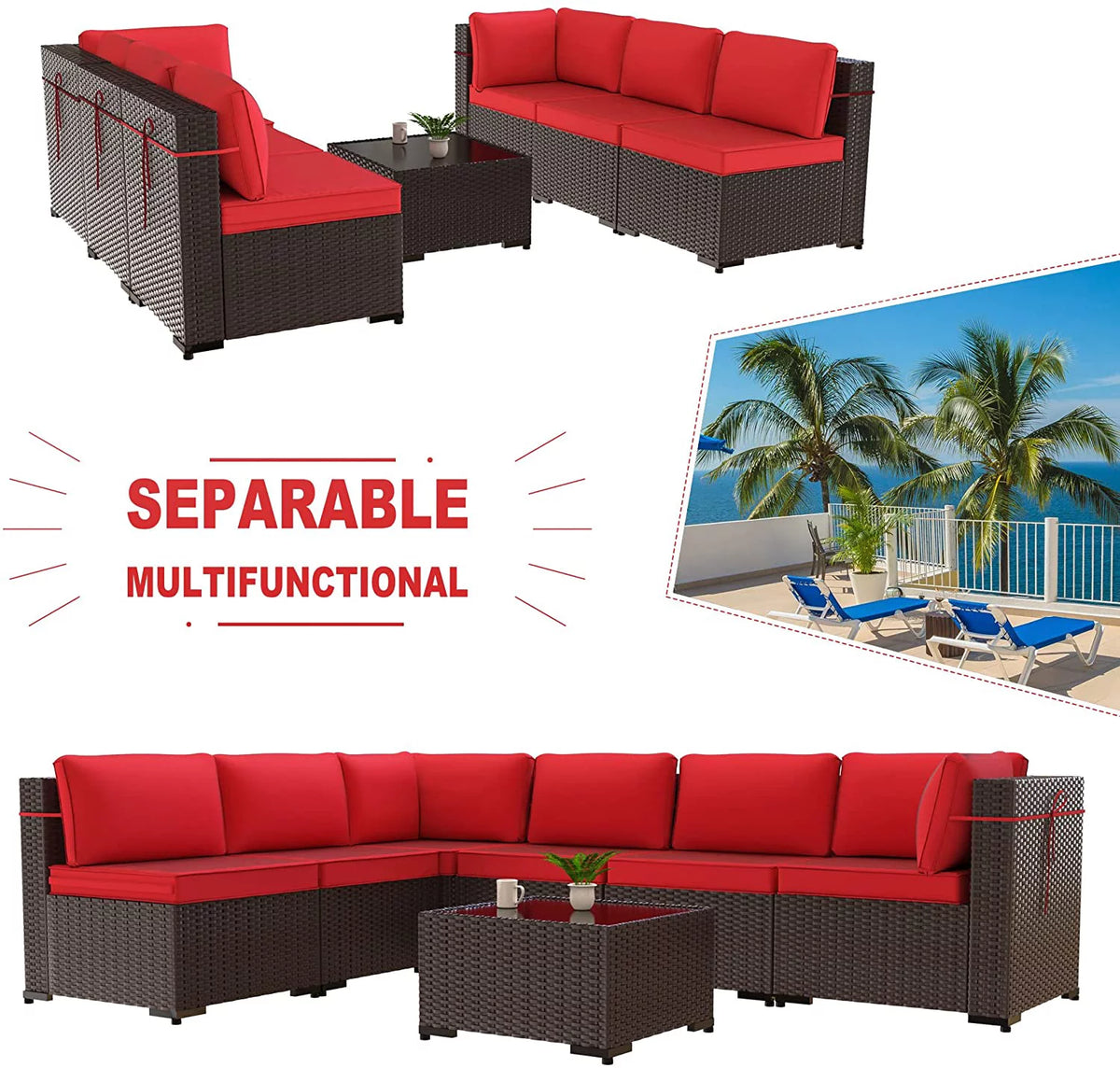 7 Piece All-Weather Wicker Outdoor Patio Furniture Set H545435