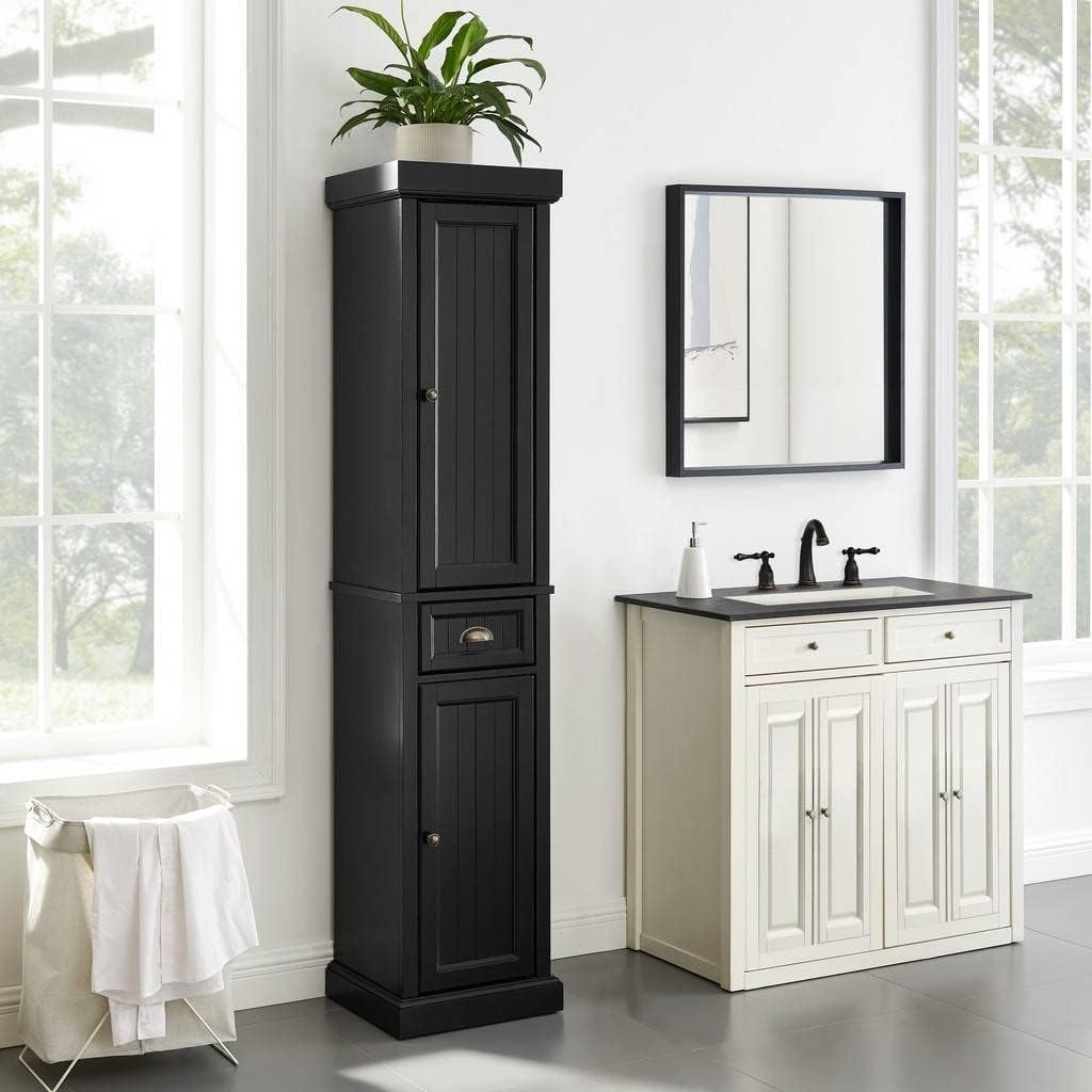 Distressed Black Tall Linen Cabinet Q98328