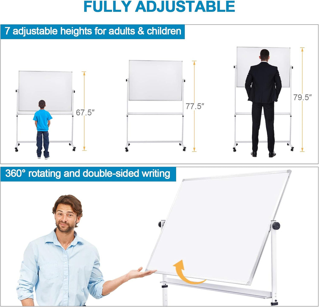 48x36 Height Adjustable Double Sided Magnetic Whiteboard with Stand Z4885