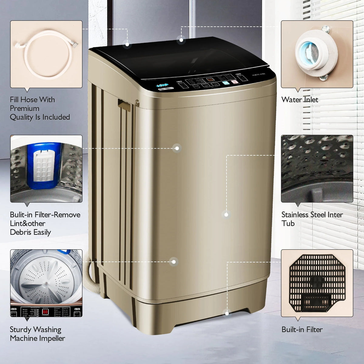 Portable 17.7 lbs Full Automatic Washing Machine R7077