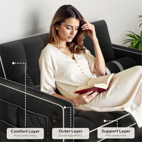 3 in 1 Convertible Sleeper Sofa Bed with USB Ports & Side Pockets U558794