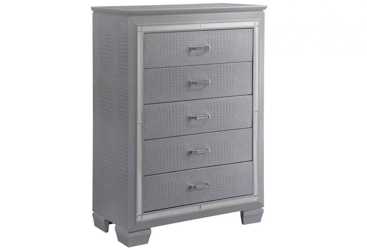 King Size 6pc Upholstered Bed Dresser Mirror Nightstand Chest A680848
