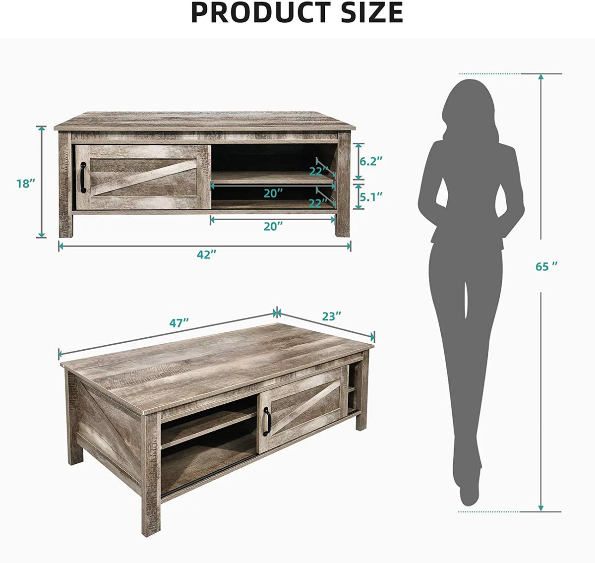 Gray Wood Coffee Table with Storage W608