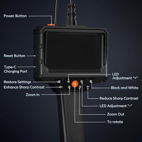 Handheld Borescope 4.3'' HD 1080P Endoscope with 50ft Semi-Rigid Cable I7202