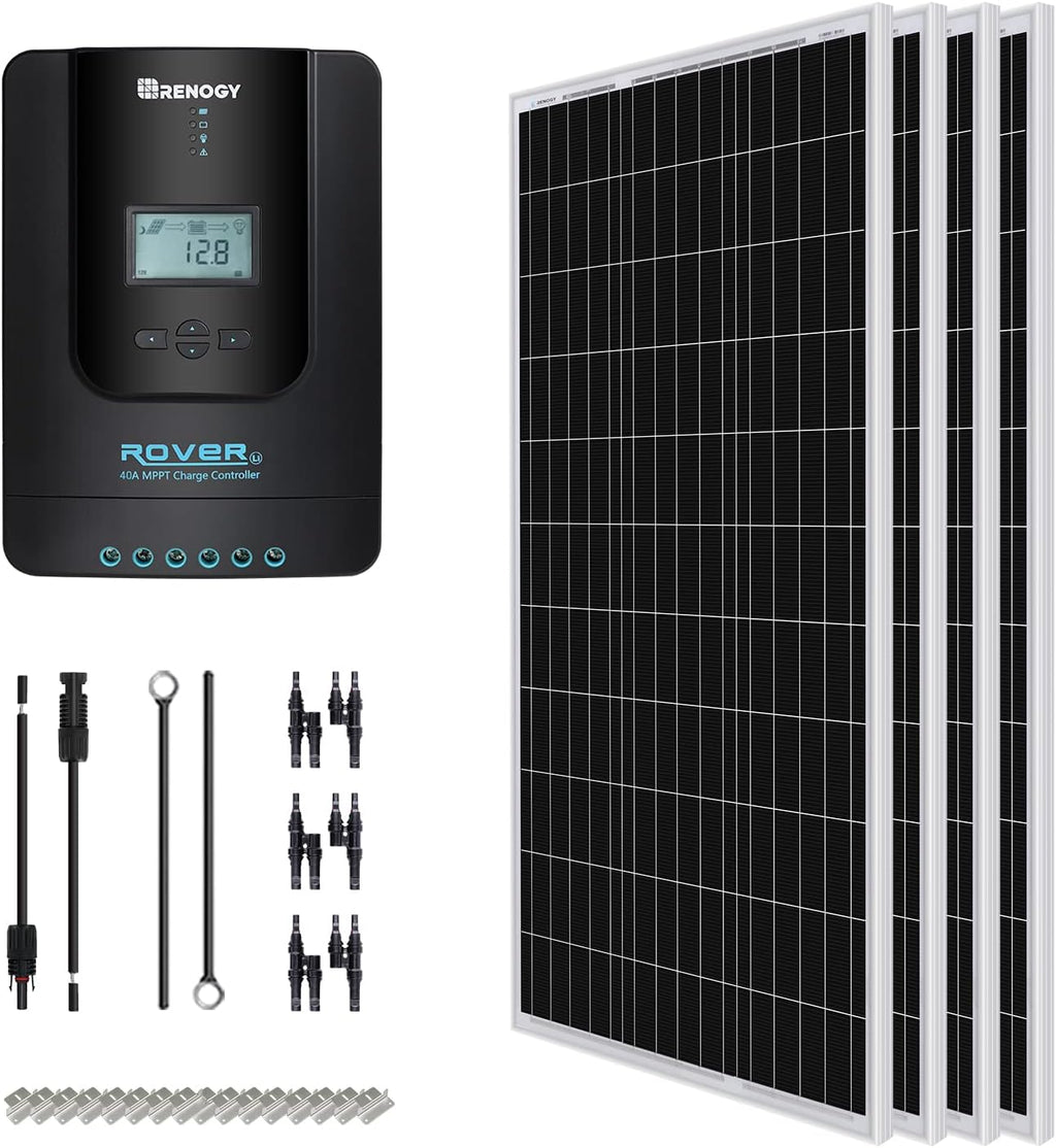 400 Watt 12 Volt Monocrystalline Solar Starter Kit with 4 Pcs 100W Solar Panel and 40A MPPT Charge Controller X247938