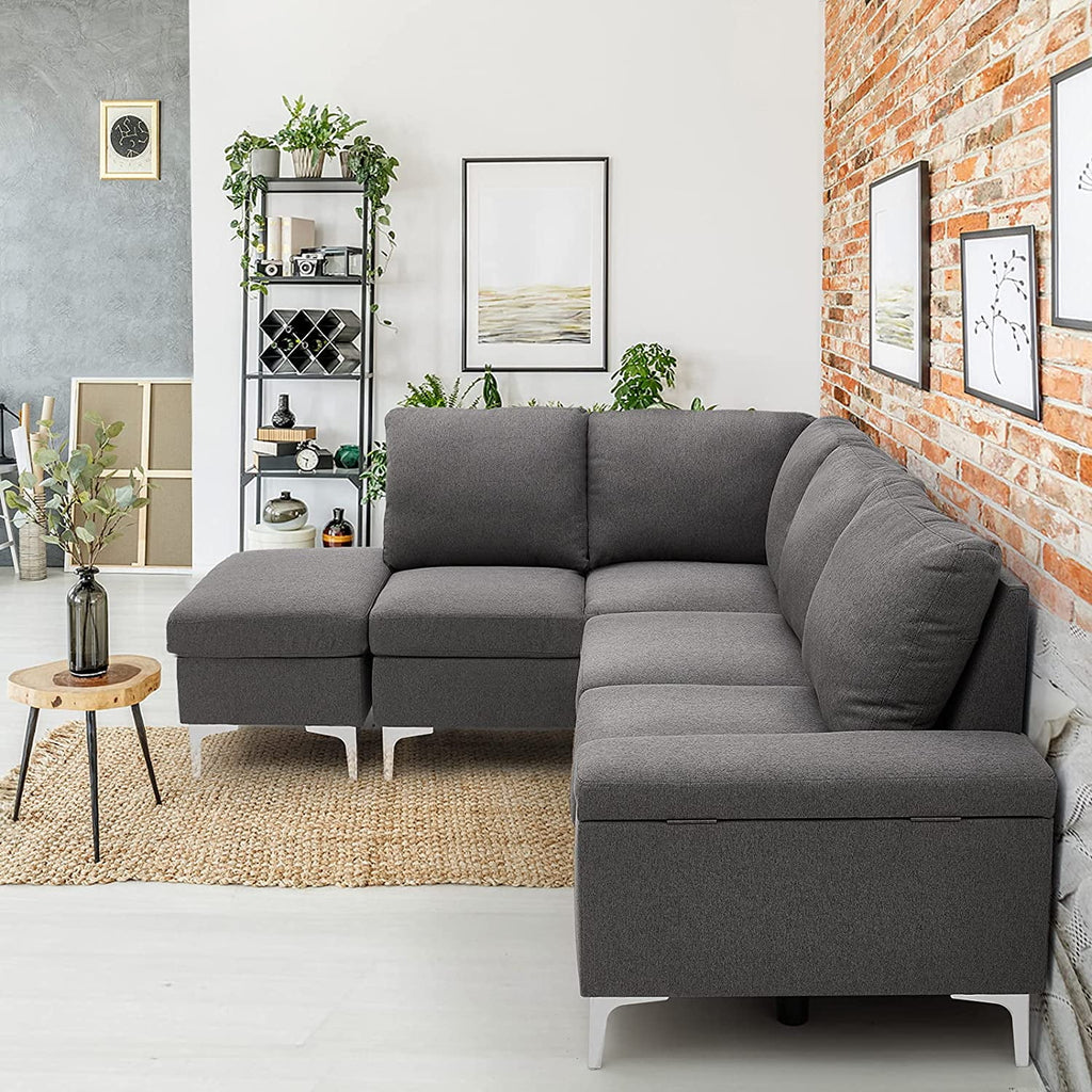 Gray Sectional Sofa with Armrest Storage E382
