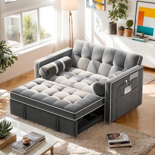 3 in 1 Convertible Sleeper Sofa Bed with USB Ports & Side Pockets U558794
