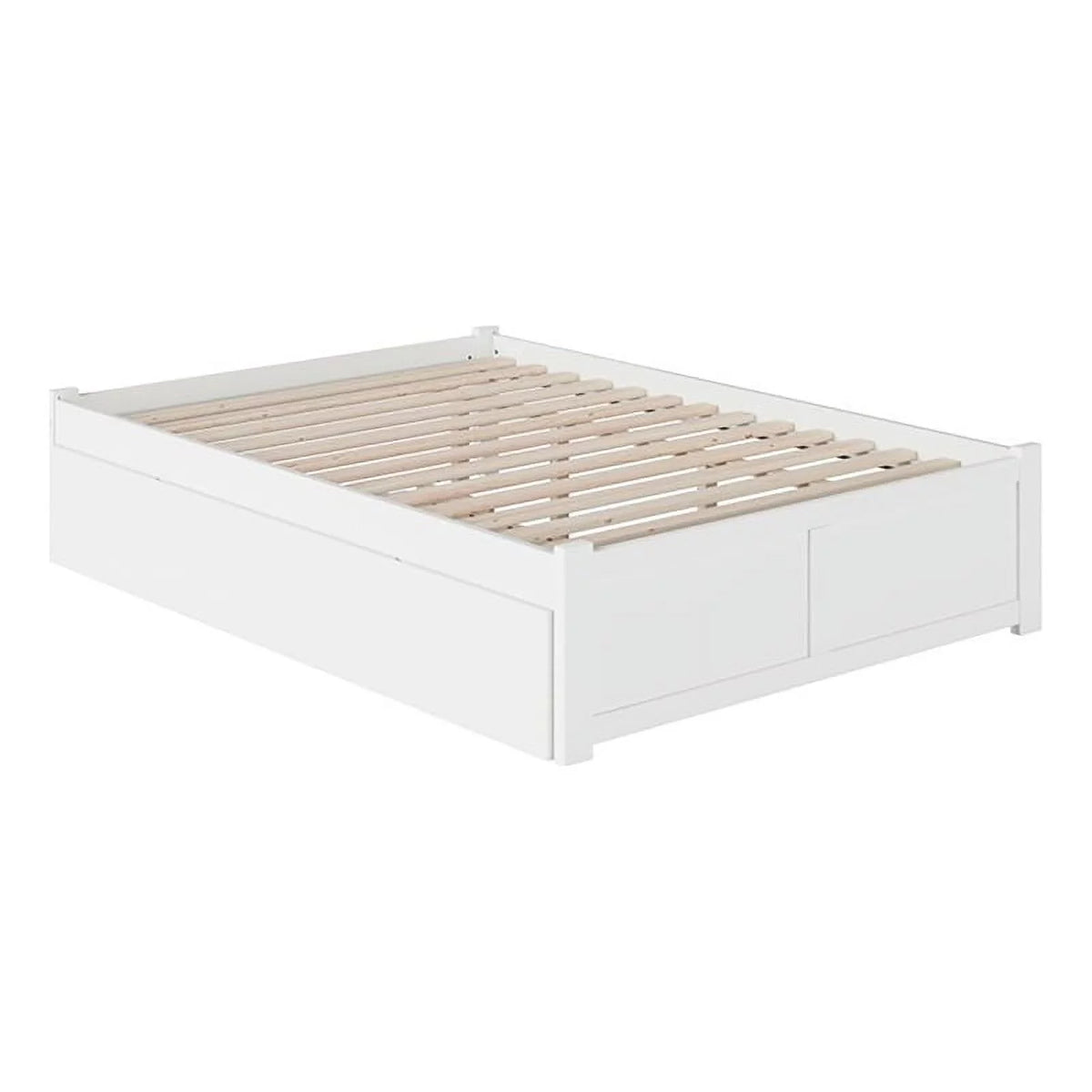 White Wood Queen Platform Panel Bed with Trundle H16246