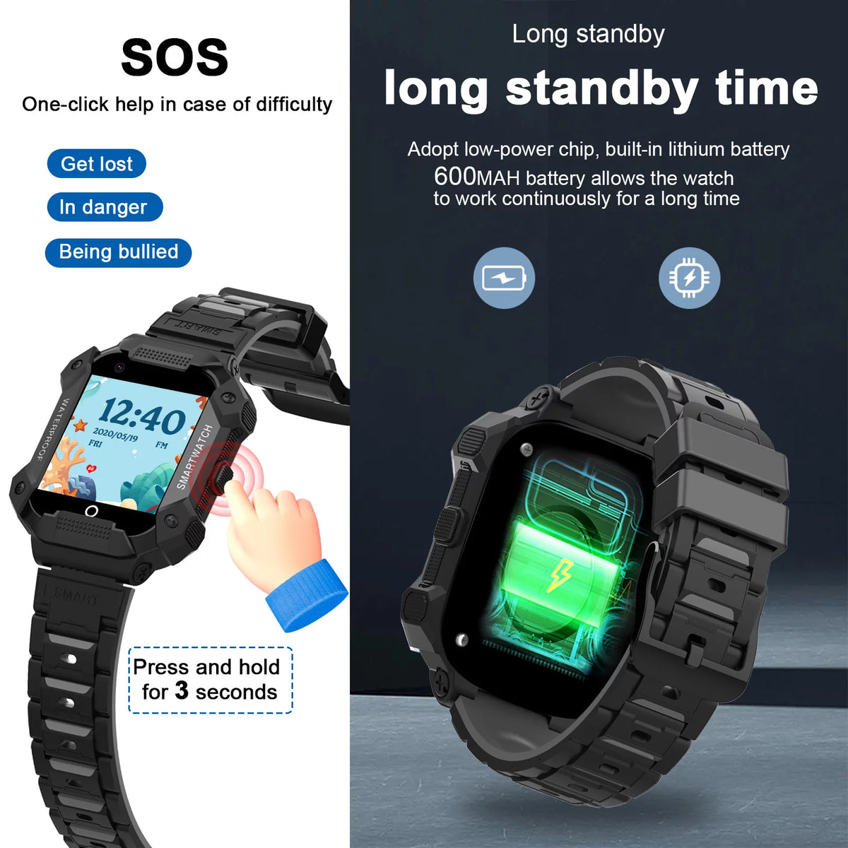 Black Kids Smart Watch with 4G SIM GPS W561