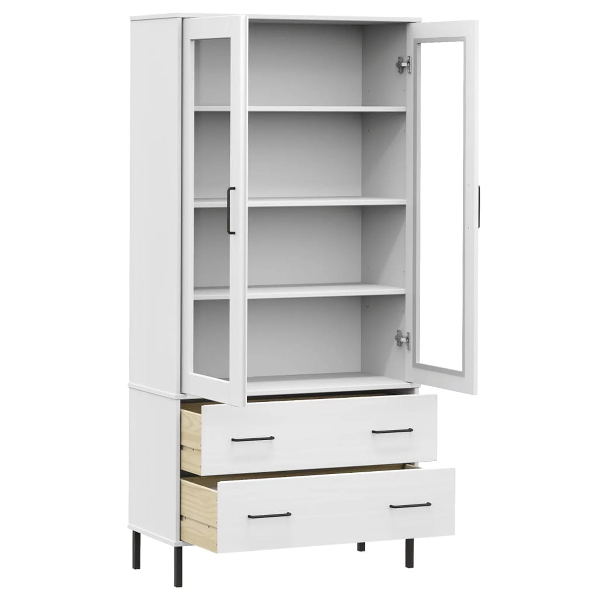Pine Wood Bookcase with 2 Doors Cabinet and 2 Storage Drawers R6334