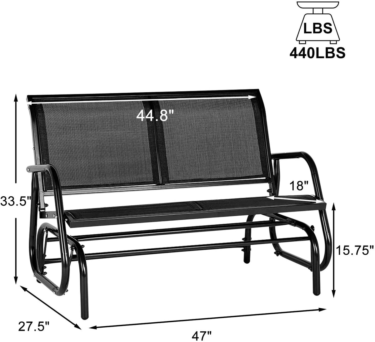Black Steel Outdoor Glider Bench T174342