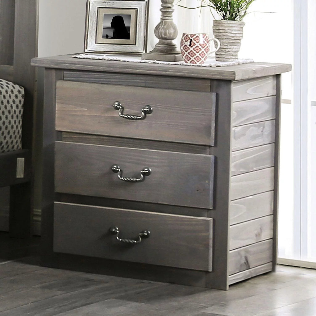 Weathered Gray Pine Wood Queen Bedroom Set 3pcs E6158