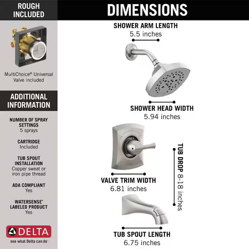 Single-Handle 5-Spray Tub and Shower Faucet Brushed Nickel T4422