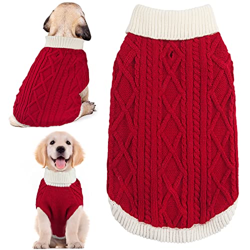Small Dog Sweaters with Leash Hole Turtleneck Knitwear Red Medium V900935