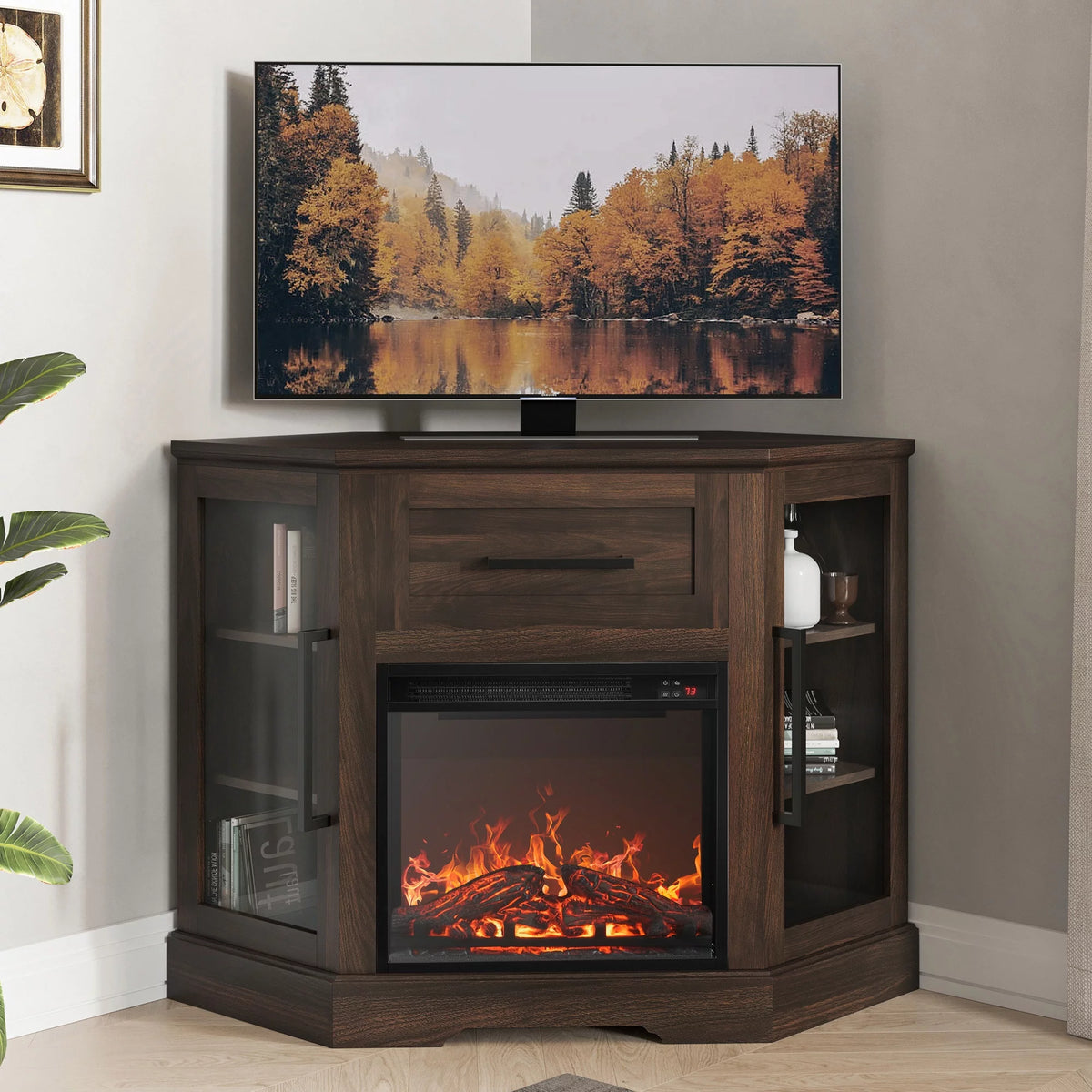 43" Wood TV Stand with Electric Fireplace X7828