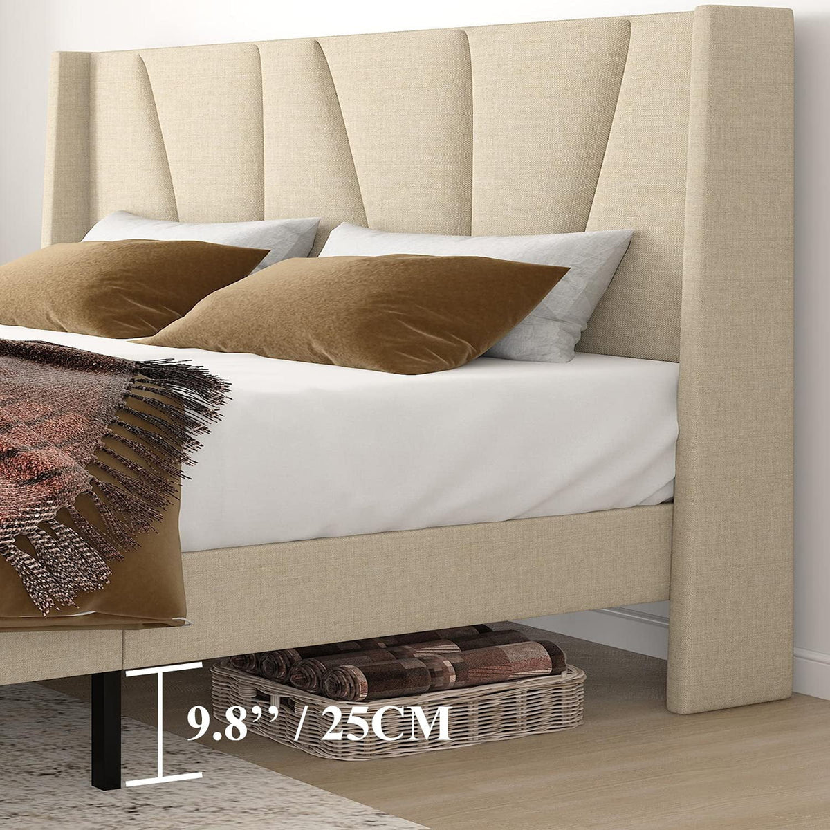 King Size Upholstered Platform Bed Frame with Wingback O41502
