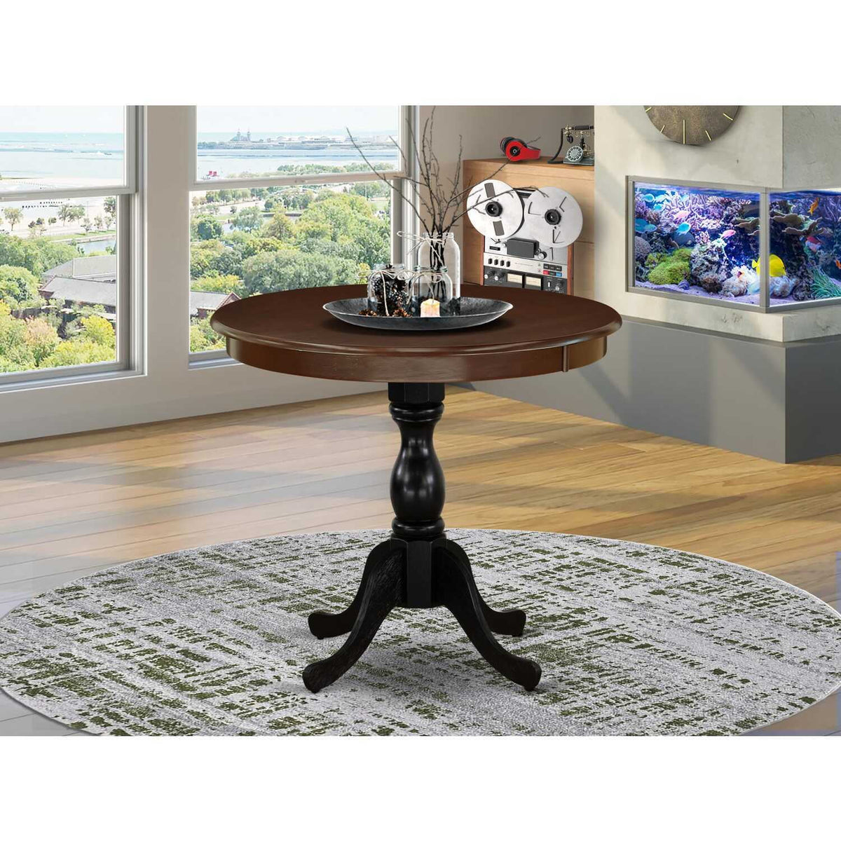 36" Round Dining Table Mahogany Top & Black Pedestal W282285