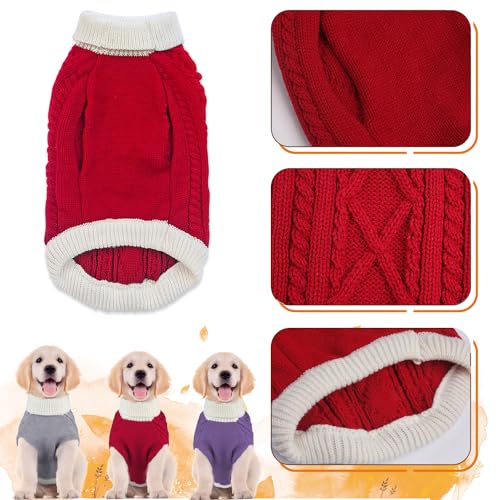 Small Dog Sweaters with Leash Hole Turtleneck Knitwear Red Medium V900935