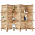 5 Panel Wood Folding Room Divider with Shelves N23185