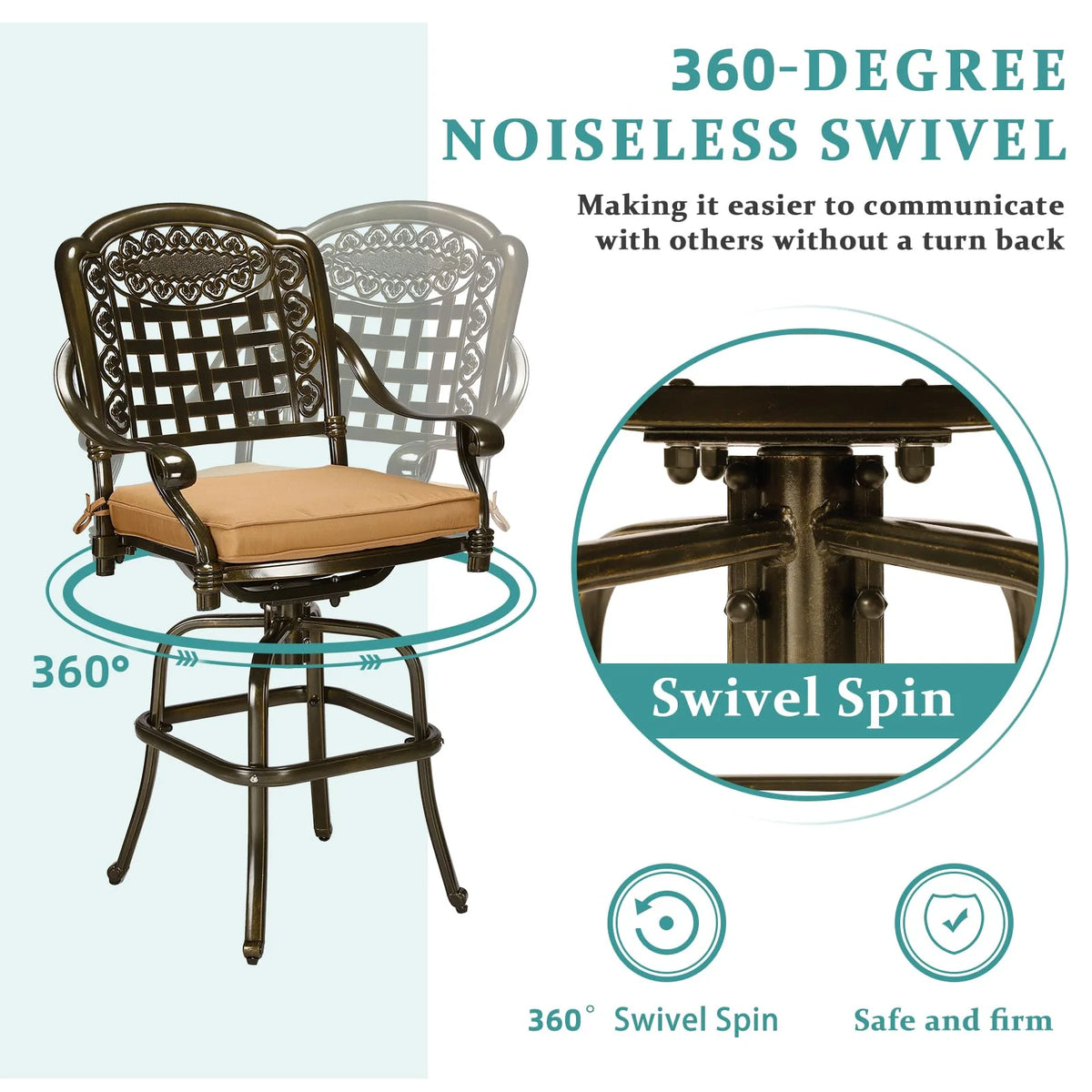 2 Piece Cast Aluminum Swivel Bar Stools with Cushions S923