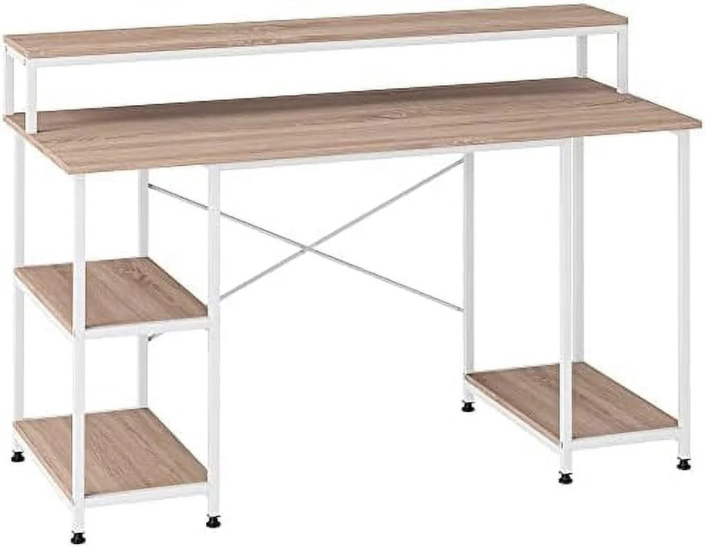 55 Inch Oak Wood Grain Computer Desk with Shelves R5615