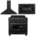36 in. Dual Fuel Range, Range Hood, Microwave in Black Stainless Steel Y3173