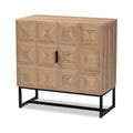 Natural Brown Wood and Black Metal 2-Door Storage Cabinet I220