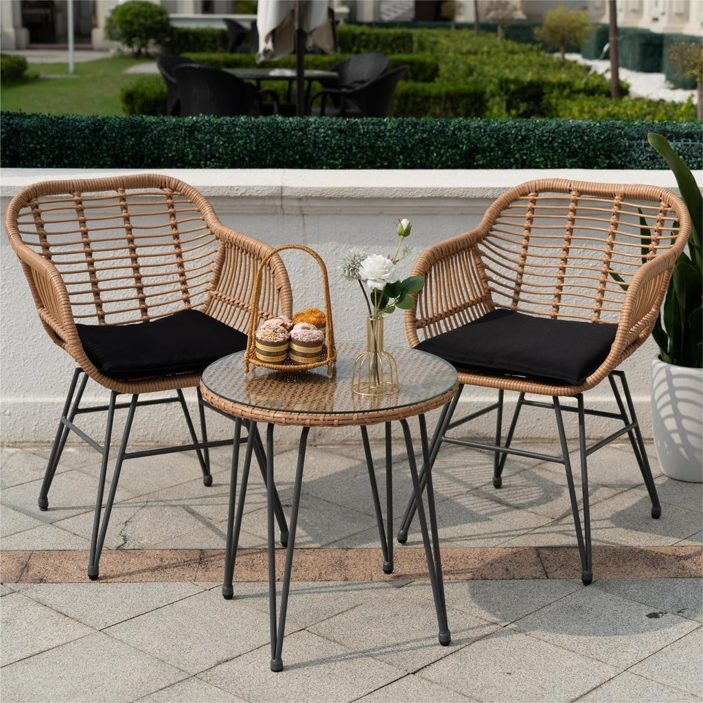 3 Piece PE Rattan Wicker Bistro Set with Cushions V401
