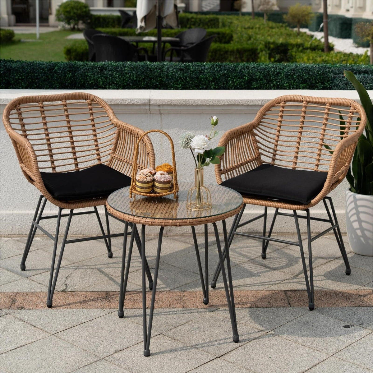 3 Piece PE Rattan Wicker Bistro Set with Cushions V401
