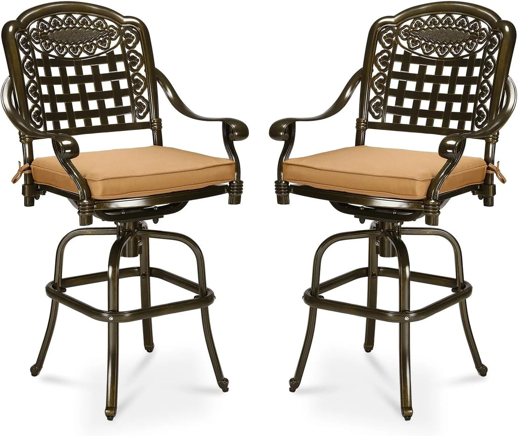 2 Piece Cast Aluminum Swivel Bar Stools with Cushions S923