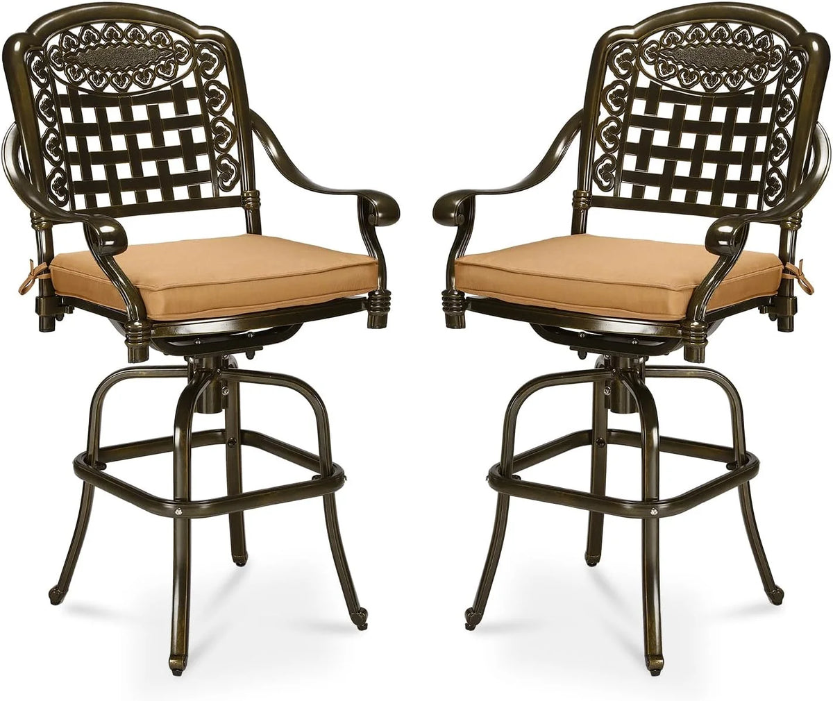 2 Piece Cast Aluminum Swivel Bar Stools with Cushions S923
